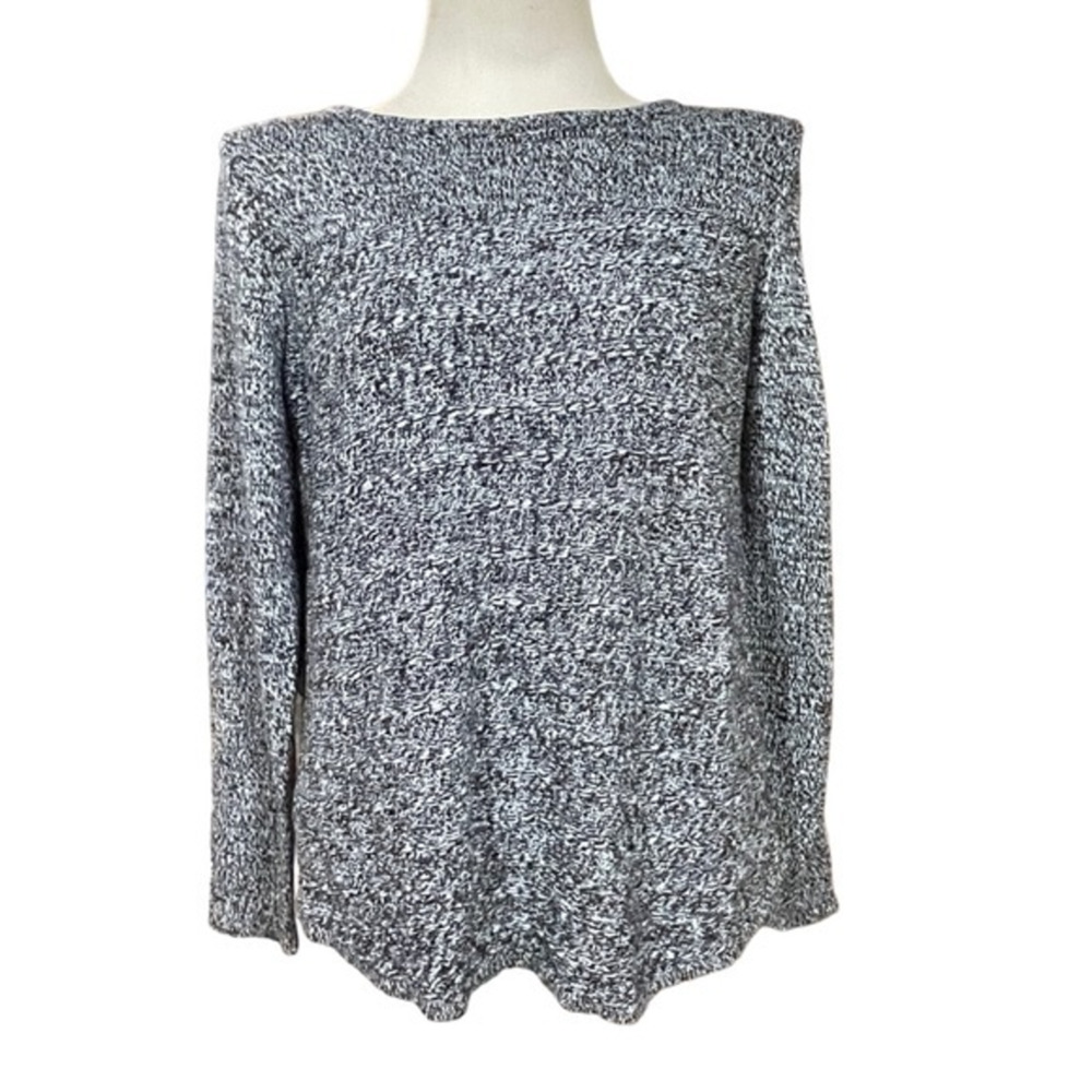 Croft & Barrow Long Sleeve Sweater Round Hem Crewneck Black White XL